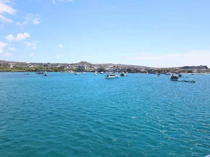 Boats in the bay of Puerto Baquerizo Moreno, San Cristóbal